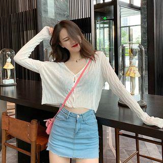 Color-block Pointelle-knit Cardigan