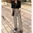 Sequined Wide-leg Pants Silver - One Size
