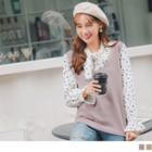 Heart Printed Tie-neck Mock Two Piece Knitted Top