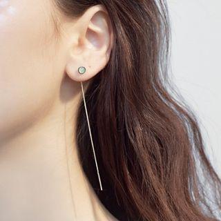 925 Sterling Silver Cat Eye Stone Dangle Earring 1 Pair - Green Bead - Silver - One Size