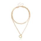 Heart Pendant Layered Alloy Choker Necklace Gold - One Size