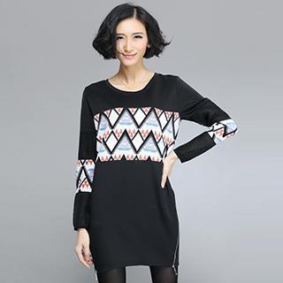 Long-sleeve Zipped Printed Dress
