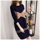 Color Panel Long-sleeve Pullover Dress