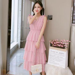 Striped Sleeveless Tiered A-line Dress