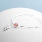 925 Sterling Silver Bead & Feather Bangle 1 Pc - Pink & Silver - One Size