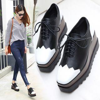Color Block Platform Lace-up Shoes