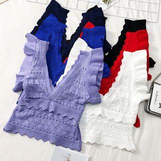 Sleeveless Eyelet V-neck Light Knit Top