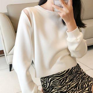 Plain Cutout Cropped Sweatshirt Off-white - One Size