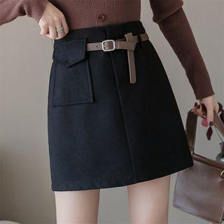 High-waist Woolen Skort