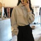 Stand-collar Diagonal Button Long-sleeve Shirt