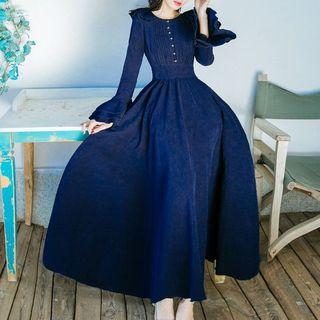 Long-sleeve Ruffle Trim Evening Gown