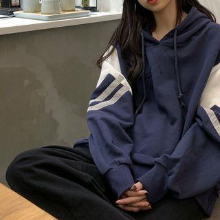 Color-block Hooded Oversize Pullover As Shown In Figure - One Size