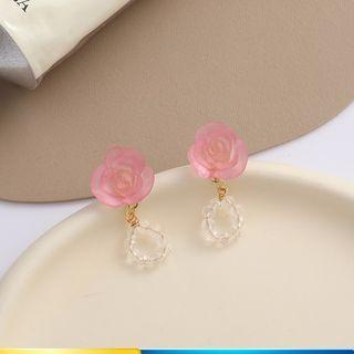 Sterling Silver Flower Drop Earring 1 Pair - Pink & White - One Size