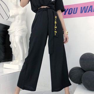 Lettering Belt Wide-leg Pants/ Lettering Waist Pleated Skirt