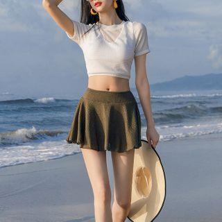 Set: Short-sleeve Mesh Top + Swim Skirt