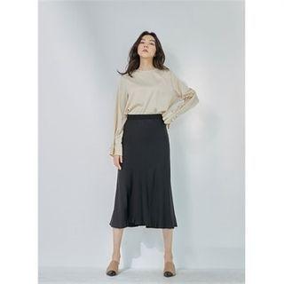 Button-shoulder Satin Blouse