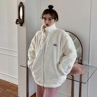 Long Sleeve Turtleneck Applique Fluffy Jacket