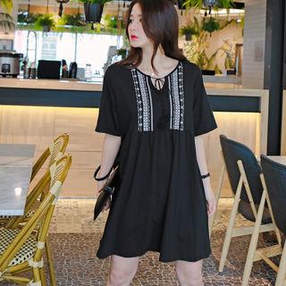 Tassel-neck Printed Empire Dress