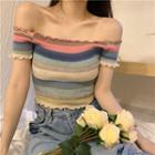Striped Off Shoulder Cropped Top Stripe - One Size