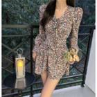 Long-sleeve Floral Print Slim-fit Mini Dress