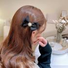 Faux Pearl Velvet Bow Hair Clip Black & White - One Size