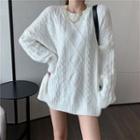 Plain Cable Knit Sweater White - One Size