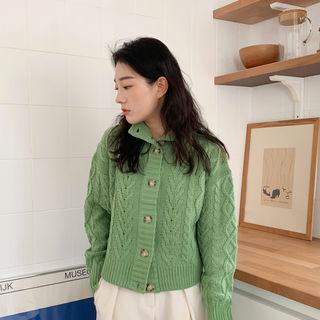 High-neck Cable-knit Cardigan