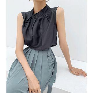 Sleeveless Pintuck-trim Blouse