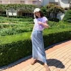 Contrast-trim Slit-back Maxi Denim Skirt