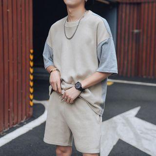 Two-tone Short-sleeve T-shirt / Drawstring Waist Shorts