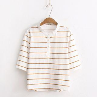 Elbow-sleeve Striped Henley
