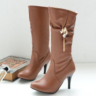 Faux Leather High-heel Mid-calf Boots