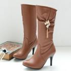 Faux Leather High-heel Mid-calf Boots