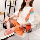 Set: Balloon-sleeve Paneled T-shirt + Shorts