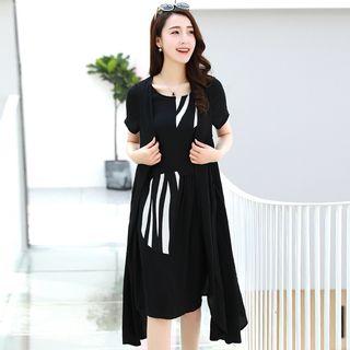 Set: Long Light Jacket + Contrast-trim Dress