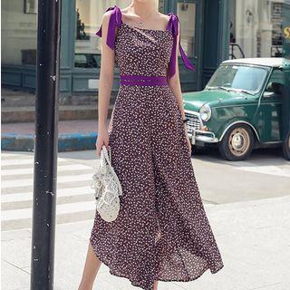 Shoulder-tie Print Wide-leg Jumpsuit