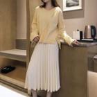 Crew-neck Sweater / Knitted Midi A-line Skirt
