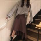 Plain Hoodie/ Cut Out Hem Midi A-line Skirt