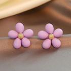 Floral Stud Earring 1 Pair - Silver Pin - Purple Floral - One Size