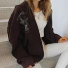 Long Sleeve Printed Loose-fit Zip-up Jacket