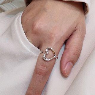 925 Sterling Silver Heart Open Ring J821 - Silver - One Size