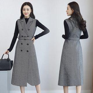 Double-breasted Sleeveless Lapel Coat