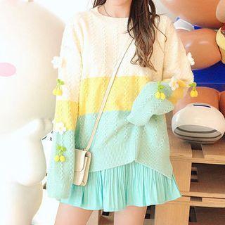 Color Block Flower Detail Sweater