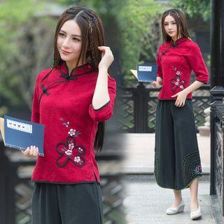 3/4-sleeve Chinese Button Top