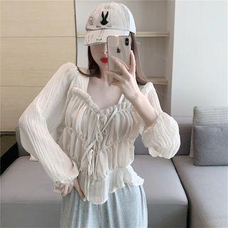 Ruched Blouse / High-waist Wide-leg Pants