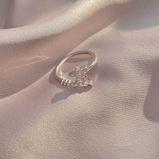Rhinestone Star Open Ring J589 - Silver - One Size