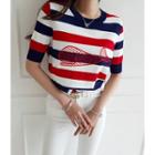 Whale-printed Striped Knit Top Red - One Size