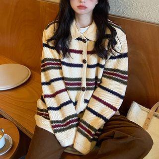 Color Block Striped Pocket Sweater Jacket Stripe - One Size