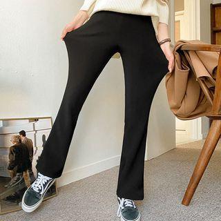 Plus Size Band-waist Napped Boot-cut Pants