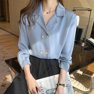 Notch Lapel Double-breasted Chiffon Blouse